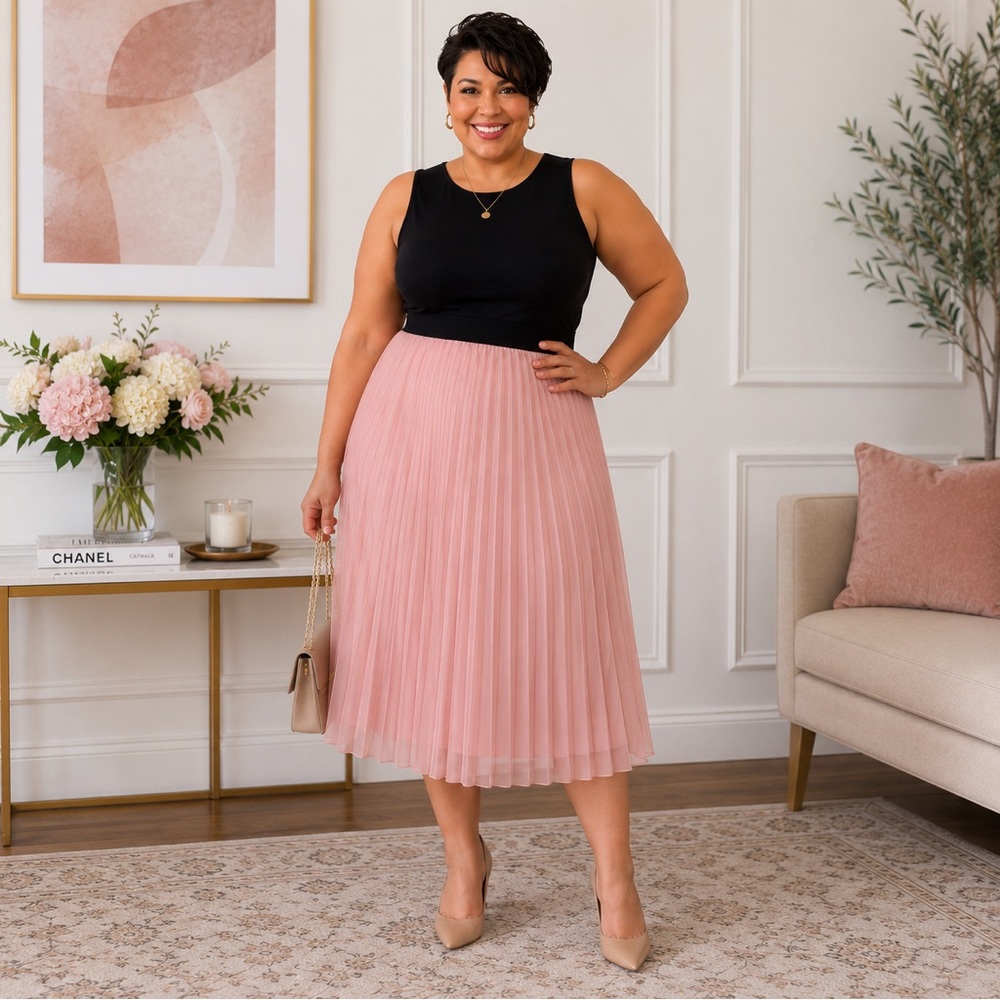 DKNY Pink Pleated Midi Skirt